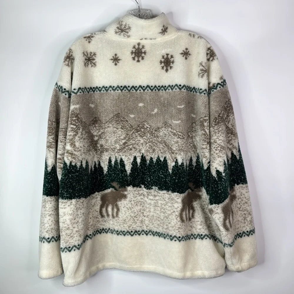 Vintage Black Mountain Outdoor Moose Mountains Full Zip Fuzzy Jacket Size Large